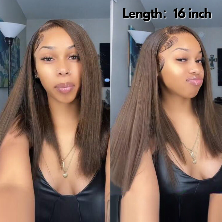 No Code Need: Brown Bone Straight Human Hair Bob Wigs-Geeta Hair