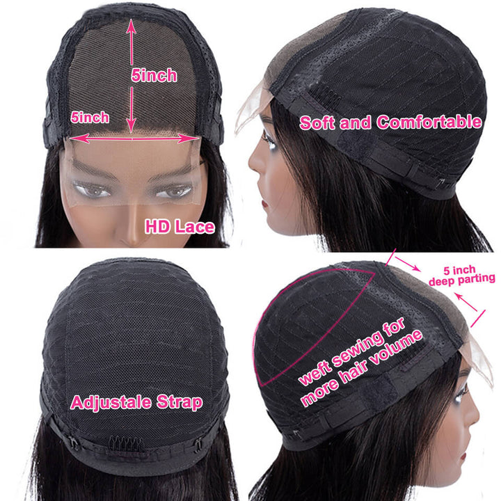 HD Lace Glueless 5x5 Closure Wig Pre Plucked Kinky Curly Invisible Lace Closure 100% Glueless Human Hair Wigs -Geeta Hair