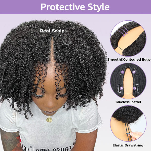 Loose Wave Real Scalp No Leave Out Elastic Drawstring Glueless V Part Wig Beginner Friendly