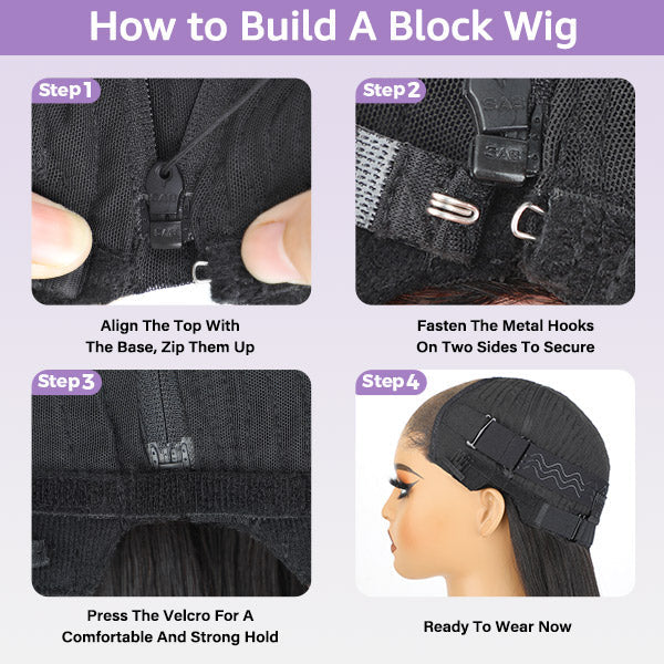OQ Hair Block Wig Water Wave Bleached Knots Wig With Optional Replaceable Zip Lace Tops