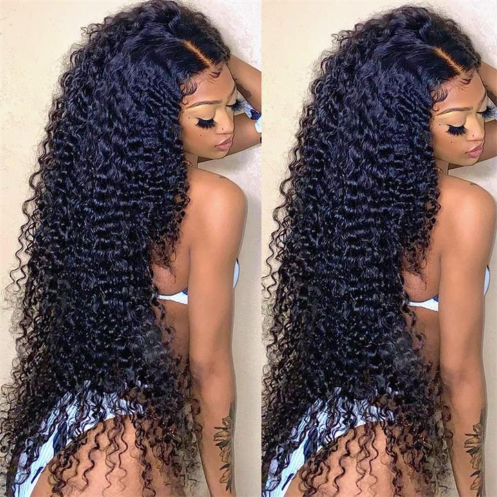 Tax Return Sale Black Curly Hair 13x4 HD Lace Front Wig 100% Virgin Human Hair Wigs Pre Plucked Hairline-Geeta Hair
