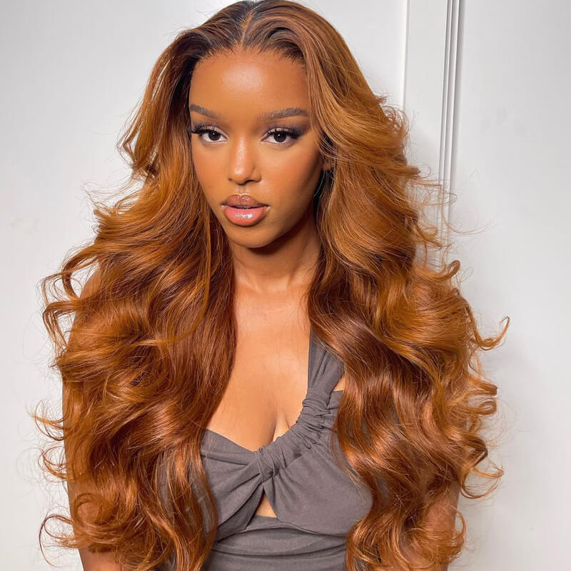 Ombre Brown Body Wave Human Hair HD Lace Front Wigs/Glueless 4x4 Closure Wigs Pre Plucked Hairline With Baby Hair-Geeta Hair