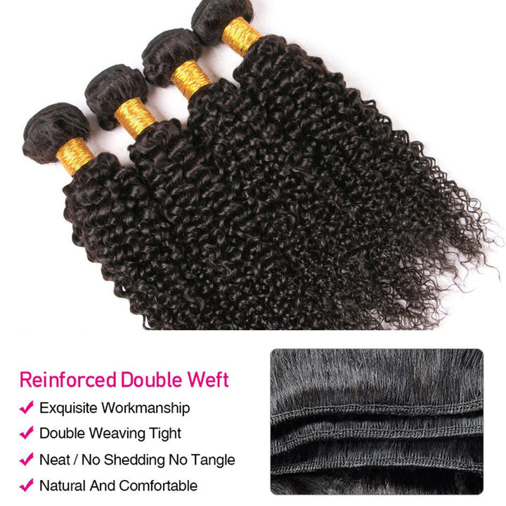 GeetaHair Kinky Curly 4 Bundles With 13x4 Lace Frontal Virgin Human Hair Extensions