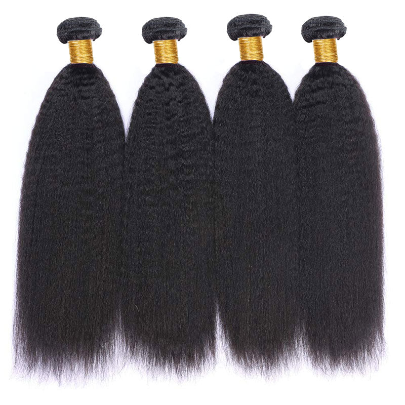 Geetahair Kinky Straight Hair 4 Bundles With 13x4 Lace Frontal 100% Unprocessed Human Hair