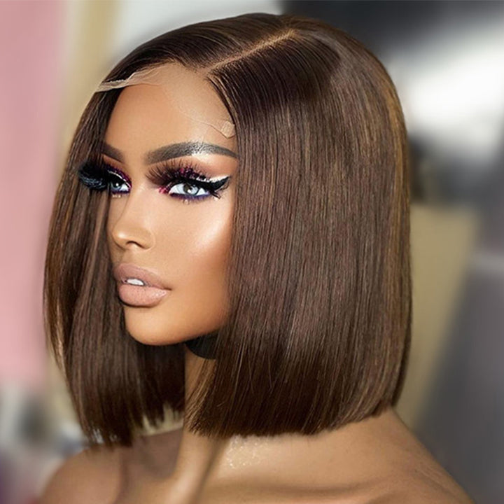 No Code Need: Brown Bone Straight Human Hair Bob Wigs-Geeta Hair