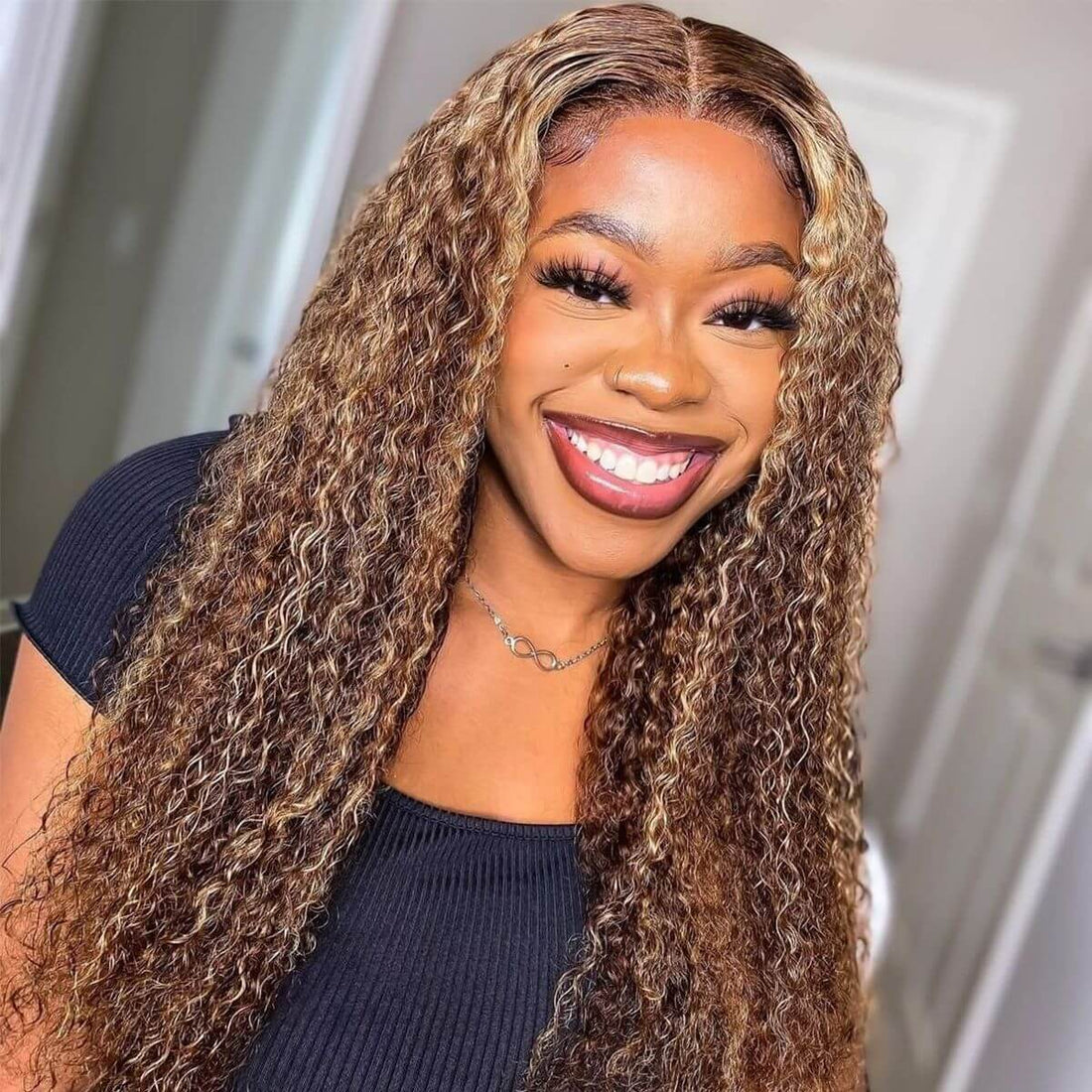 Curly Hair Highlights Wig 13x4 HD Lace Frontal/4x4 Lace Closure Glueless Wig Ombre Human Hair Wigs-Geeta Hair