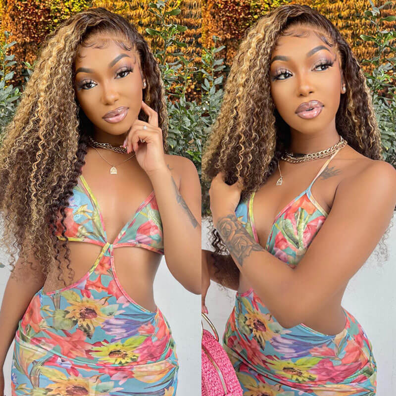 Curly Hair Highlights Wig 13x4 HD Lace Frontal/4x4 Lace Closure Glueless Wig Ombre Human Hair Wigs-Geeta Hair