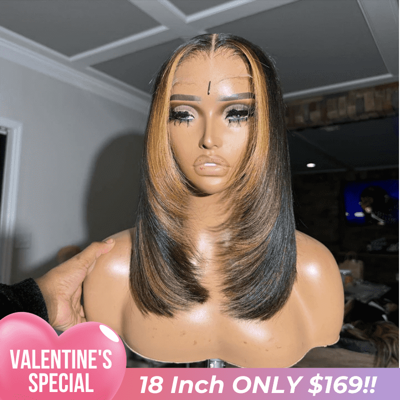 Tax Return Sale Layer Cut Glueless Wigs Ombre Highlight Straight Bob Human Hair Wigs 13x4 Lace Front Wigs