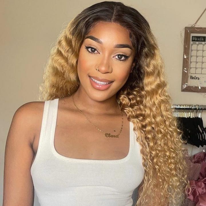 Glueless 5x5 Lace Closure Wig Ombre Colored Human Hair Wigs Collection Natural Crimps Curls Loose Deep Wave-Geetahair