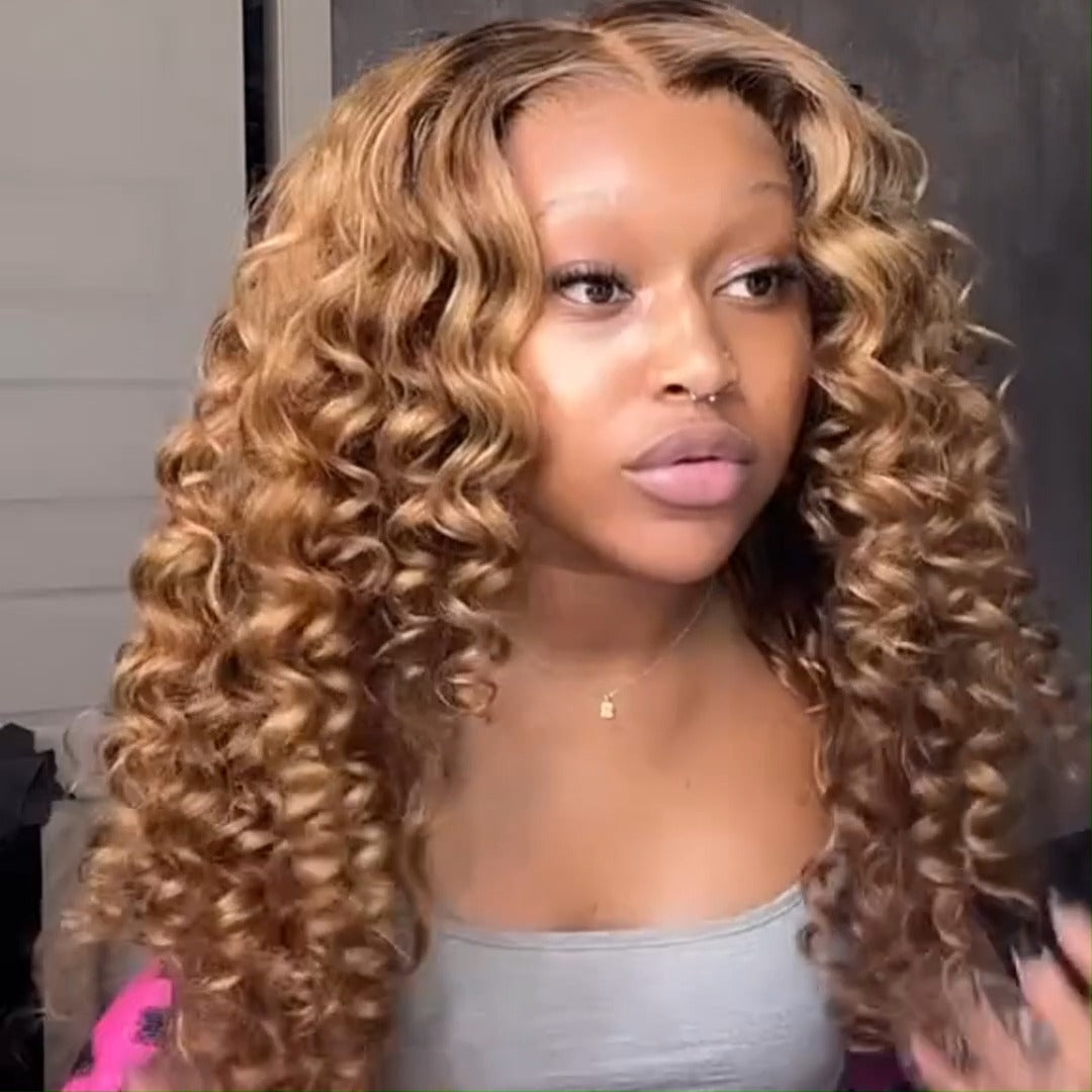 Glueless Bouncy Curly Hair 13x4 Transparent Lace Front Wig Pre Plucked Hairline Wand Curl Human Hair wigs-Geeta Hair