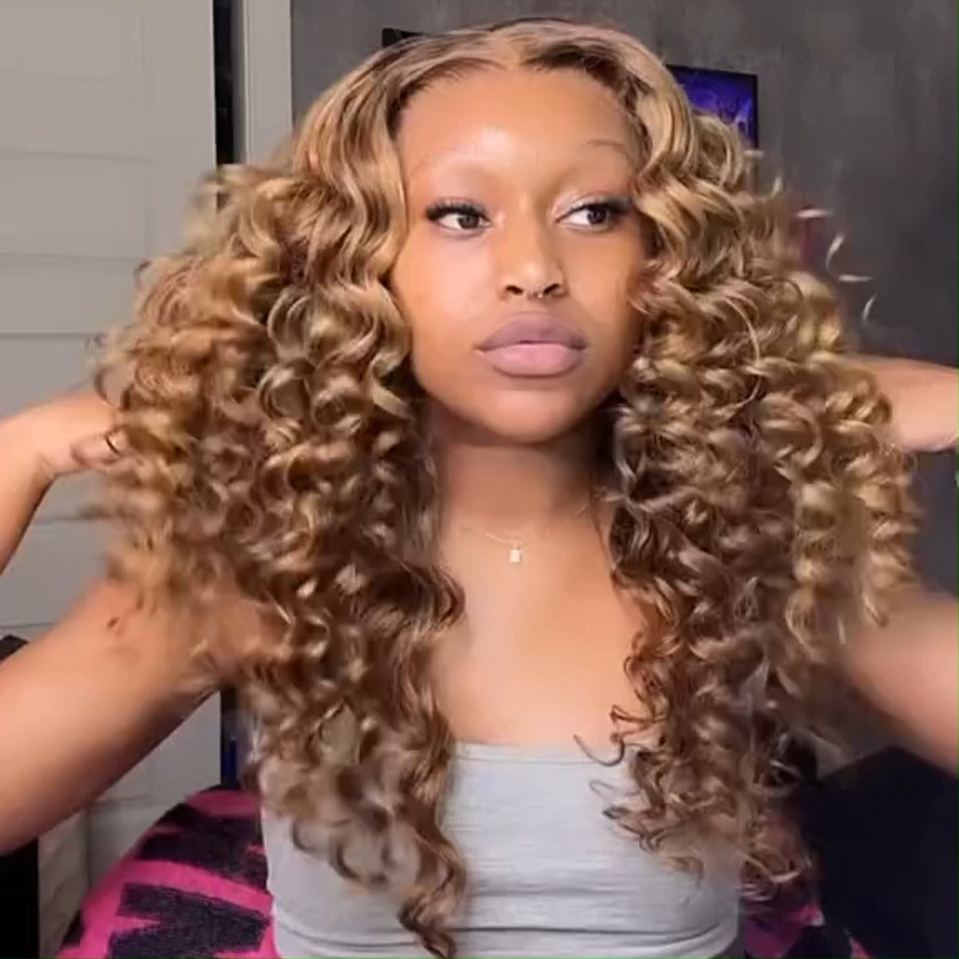 Glueless Bouncy Curly Hair 13x4 Transparent Lace Front Wig Pre Plucked Hairline Wand Curl Human Hair wigs-Geeta Hair