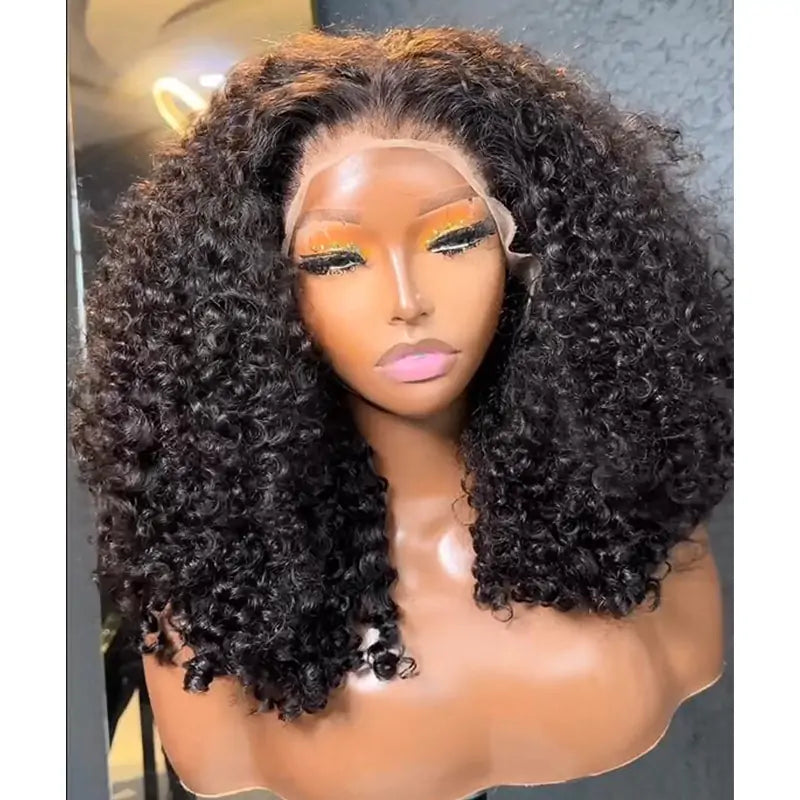 Glueless Wig Curly Human Hair 13x4 Lace Frontal Curly Wave Bob Wig Pre Plucked Natural Hairline - Geeta Hair