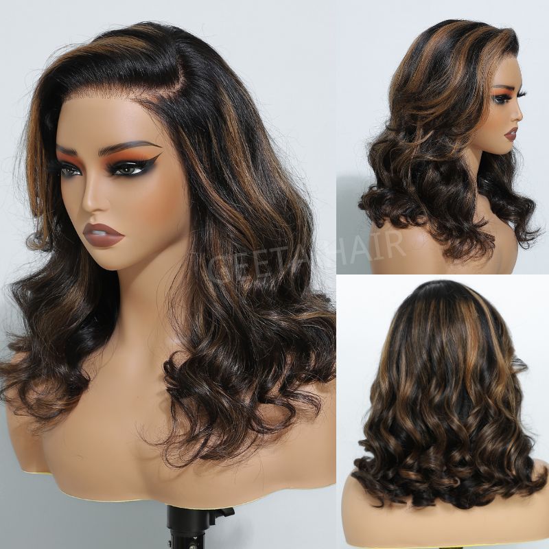 Highlight Brown Glueless G1B/30 Color Body Wave 13x4 HD Lace Front Wig Pre Plucked 180% Density-Geeta Hair