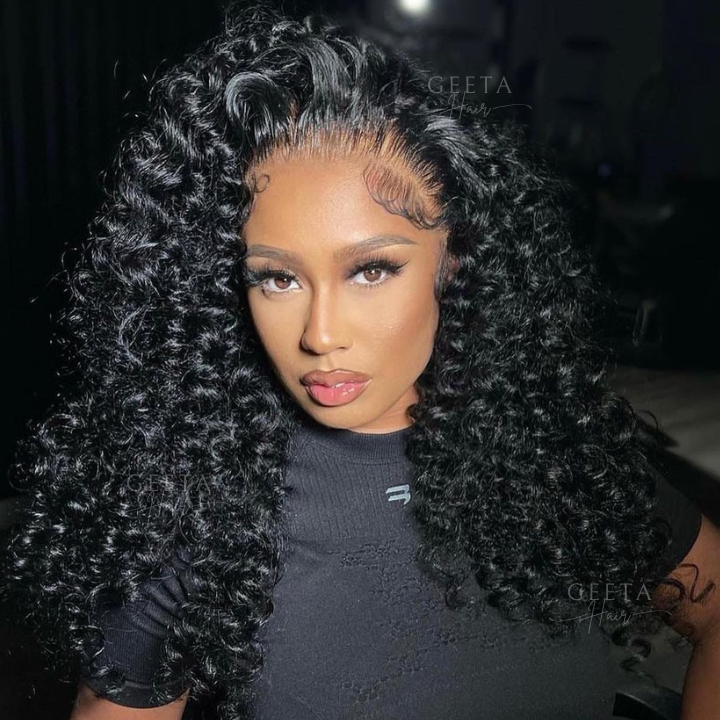 Human Hair Curly Wigs 13x4 HD Transparent Front Lace Wigs Glueless Real Hair Closure Wigs-Geeta Hair