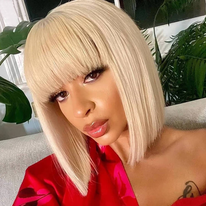 Natural Straight Hair 613 Blonde Bob Wig With Bangs 100% Human Hair Wig -Geeta Hair
