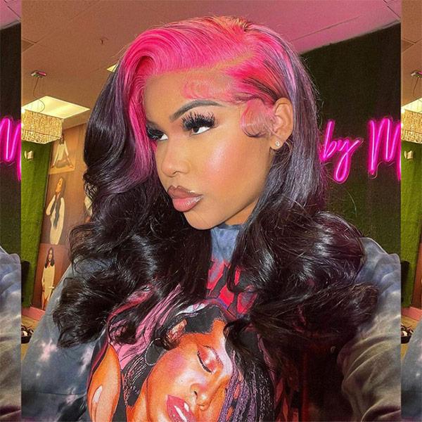 Pink/ Blue/ Green/ Red Roots Mix Black Ombre Color Body Wave13x4 Lace Front Wig Ombre Human Hair