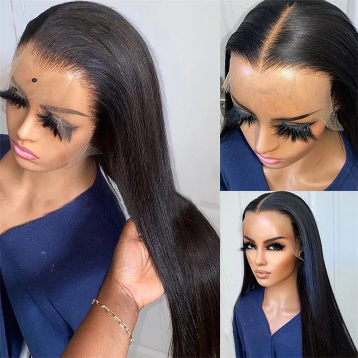 Pre Bleached 13x6 Straight Lace Front Wigs Human Hair 180% Density HD Transparent Glueless Wigs