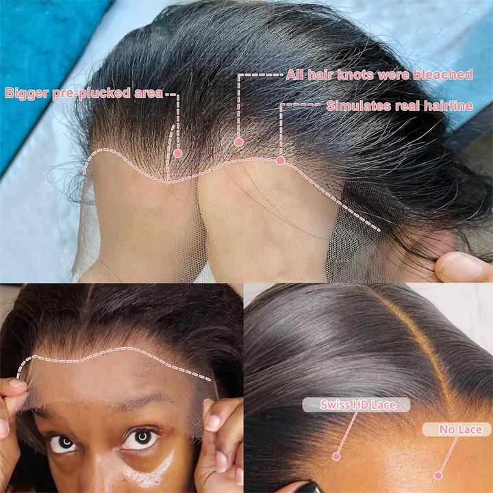 Pre Bleached 13x6 Straight Lace Front Wigs Human Hair 180% Density HD Transparent Glueless Wigs