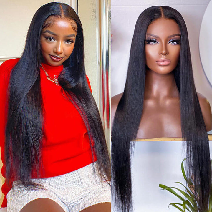 Pre Plucked Long Straight Hair Glueless 5x5 Transparent HD Lace Closure Wig Natural Black Human Hair Wig -Geeta Hair