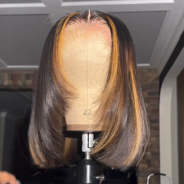 Tax Return Sale Layer Cut Glueless Wigs Ombre Highlight Straight Bob Human Hair Wigs 13x4 Lace Front Wigs