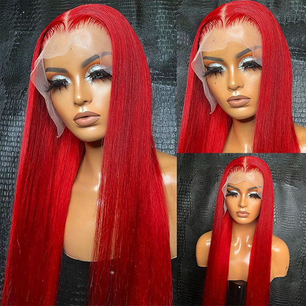 Red Straight 4x4/13x4 Lace Front Wig Colored HD Transparent Lace Human Hair Wigs-Geeta Hair