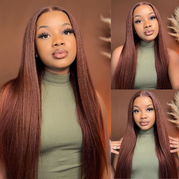 Reddish Brown 13x4/4x4 HD Transparent Lace Wig Straight Auburn Glueless Human Hair Wigs