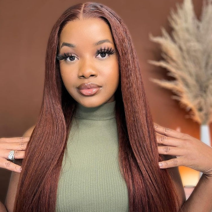 Reddish Brown 13x4/4x4 HD Transparent Lace Wig Straight Auburn Glueless Human Hair Wigs