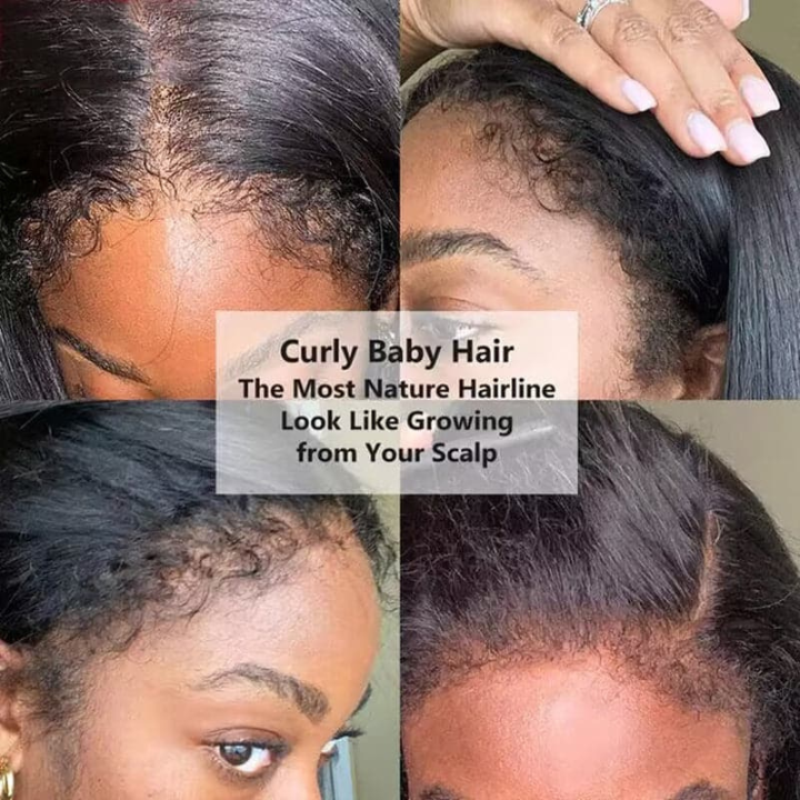 Type 4C Natural Edges Water Wave Free Parting 13x4 Invisible Lace Front Wig With Kinky Baby Hairline-Geeta Hair