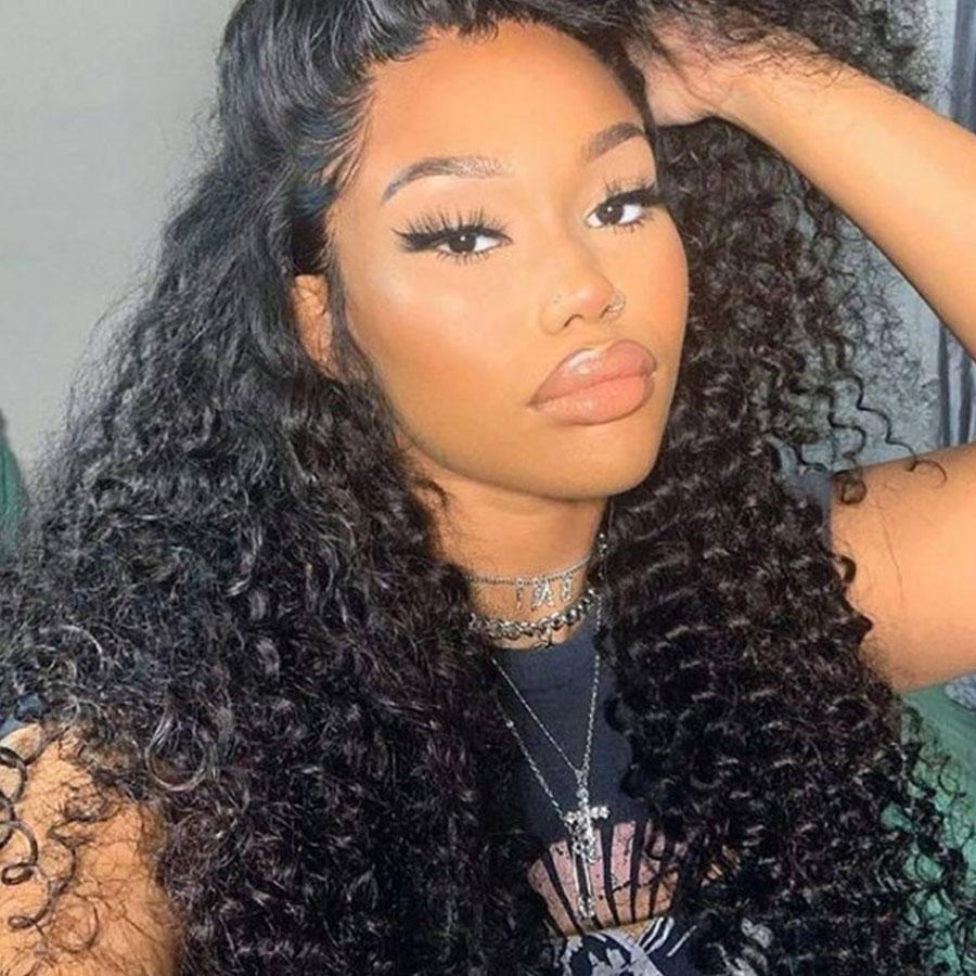 Thick Kinky Curly Human Hair 4 Bundles with 4*4 Lace Clsoure Natural Black -OQHAIR