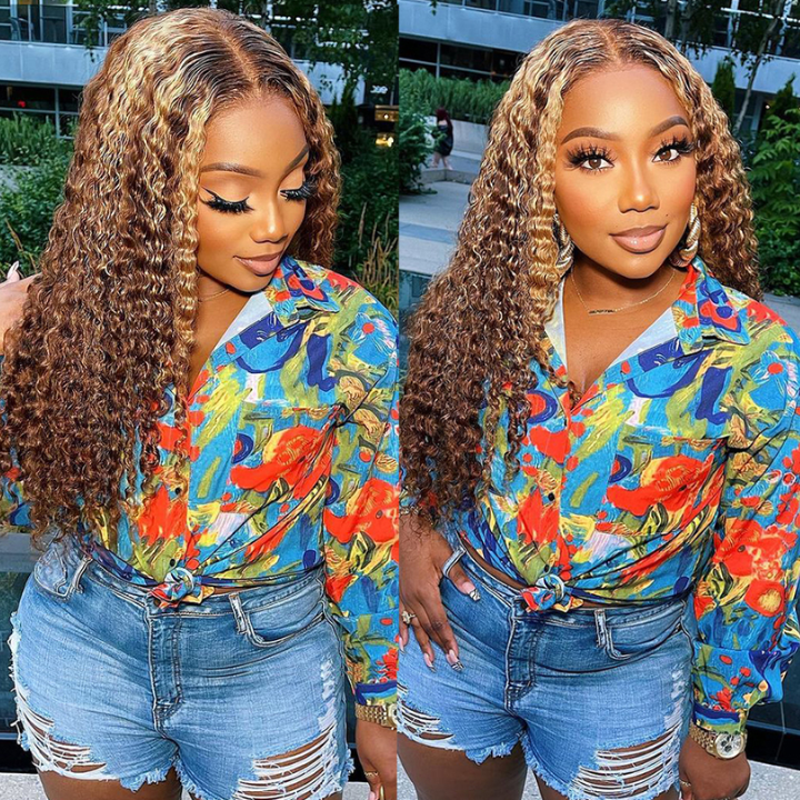 Over $101 Save $100: Curly Hair Highlights Wig 4x4 Lace Closure Wig-Spring 2023 Flash Sale