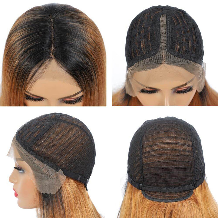 Long Straight Hair Honey Blonde Highlights T Part  Lace Front Wig Pre Plucked With Baby Hair 100% Virgin Humam Hair Wig-Geeta Hair